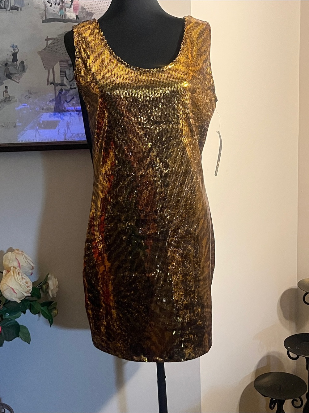 Derek Heart Metallic Gold Sequin Mini Dress